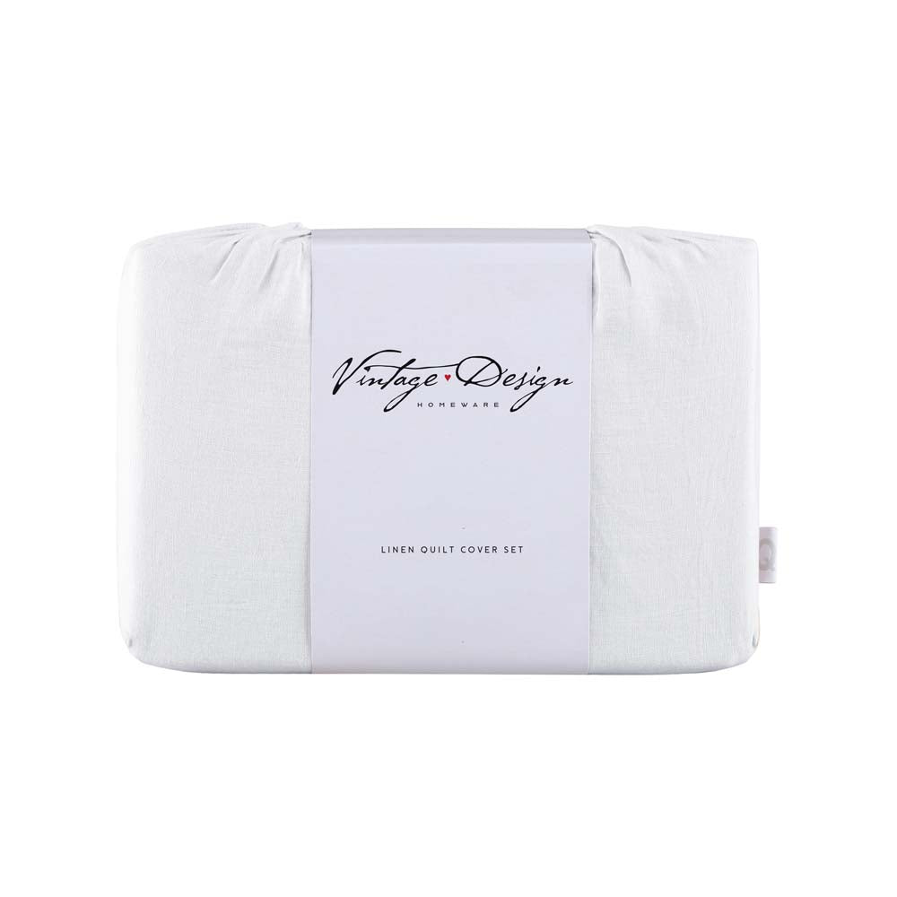 White French Linen Quilt Cover Set - White