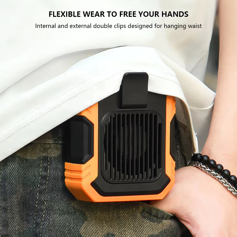 Wearable Personal Fan Portable Mini Waist Fan 4000Mah 3 Speed USB Rechargeable Waist Clip Fan Emergency Mobile Power for Outdoor