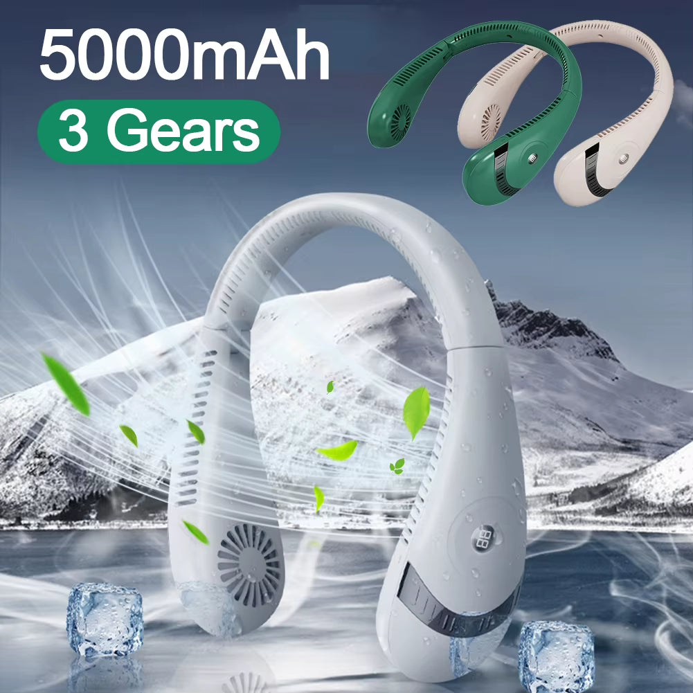 Portable Bladeless Hanging Neck Fan 360° Sports Fans USB Mute Mini Air Conditioning Cooler 3 Speed Neckband Fan Air Cooling Fans