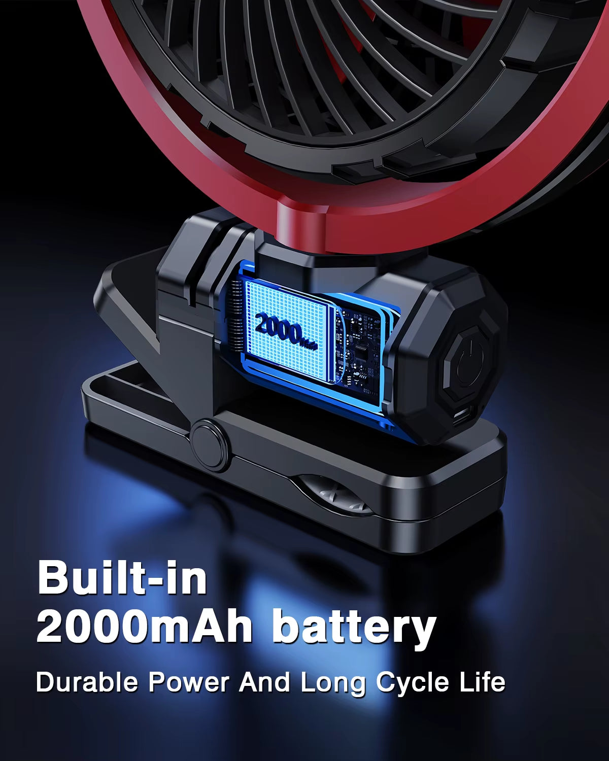 Car Cooling Clamp Fan 2000Mah USB Rechargeable Fan Burshless Cooler 900° Rotatable Portable Cooling Tool Car Electronic