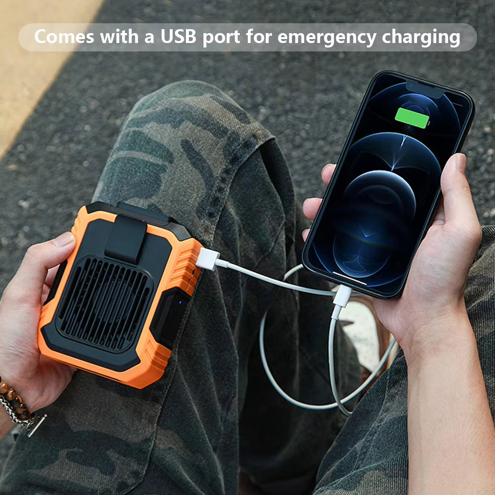 Wearable Personal Fan Portable Mini Waist Fan 4000Mah 3 Speed USB Rechargeable Waist Clip Fan Emergency Mobile Power for Outdoor