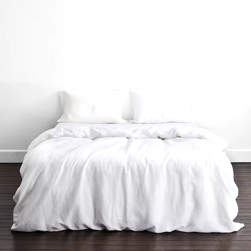 Nature Linen Bedding Set, Flat Bed Sheet and Pillowcase, Nordic Pure Flax White Soft Sheet Set