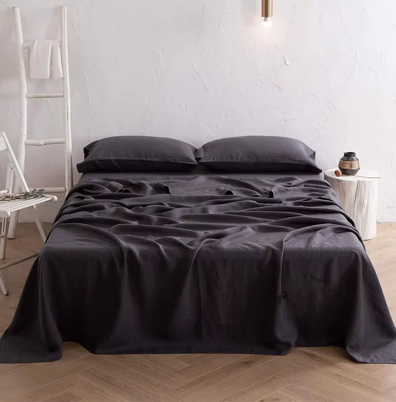 Nature Linen Bedding Set, Flat Bed Sheet and Pillowcase, Nordic Pure Flax White Soft Sheet Set