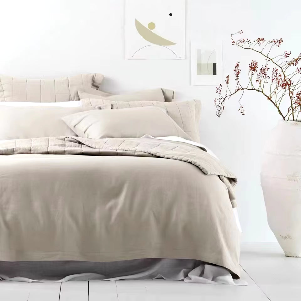Nature Linen Bedding Set, Flat Bed Sheet and Pillowcase, Nordic Pure Flax White Soft Sheet Set