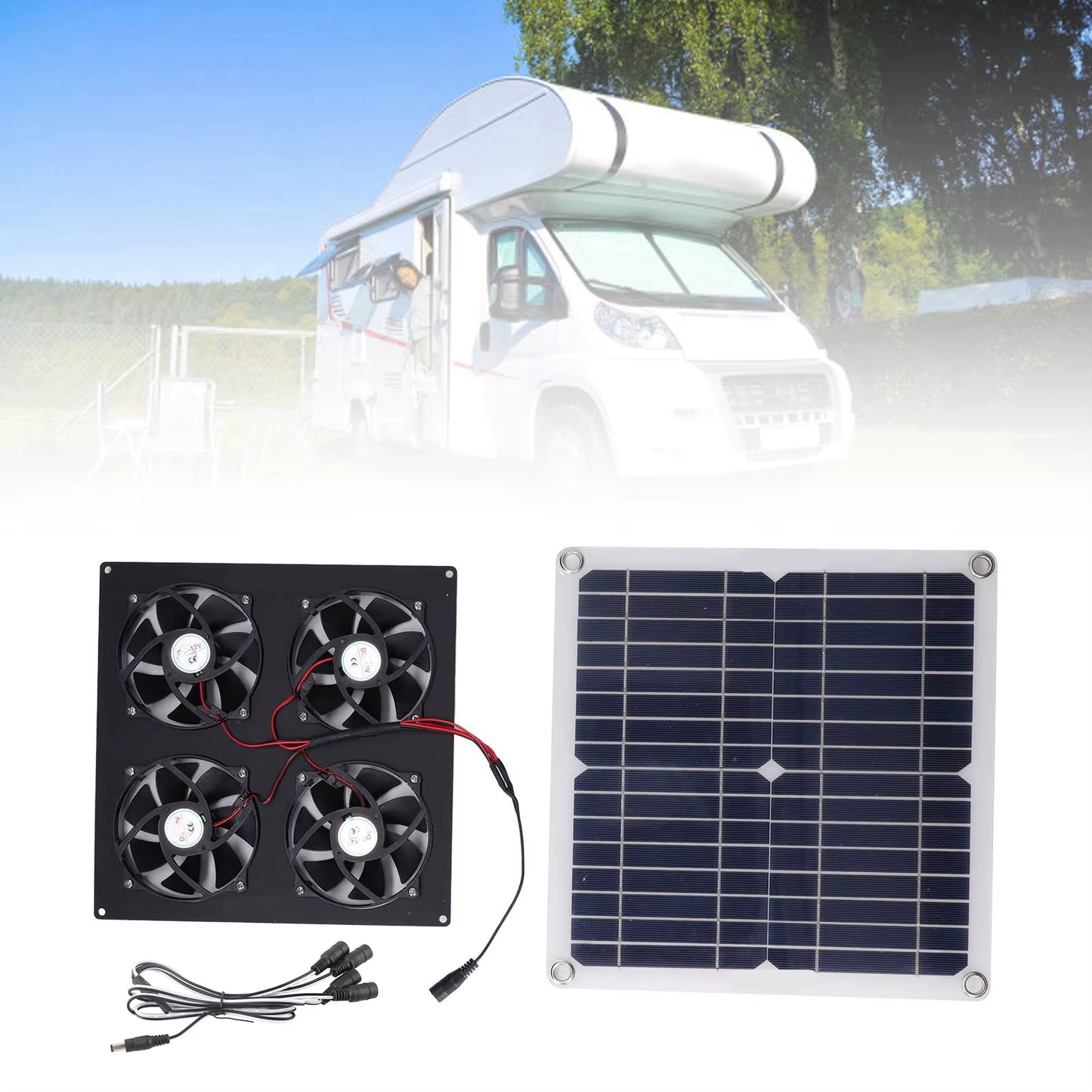 Solar Panel Powered Fan 100W 20V Compact Portable Environmental Friendly Easy Installation Ventilator Green Energy for RV