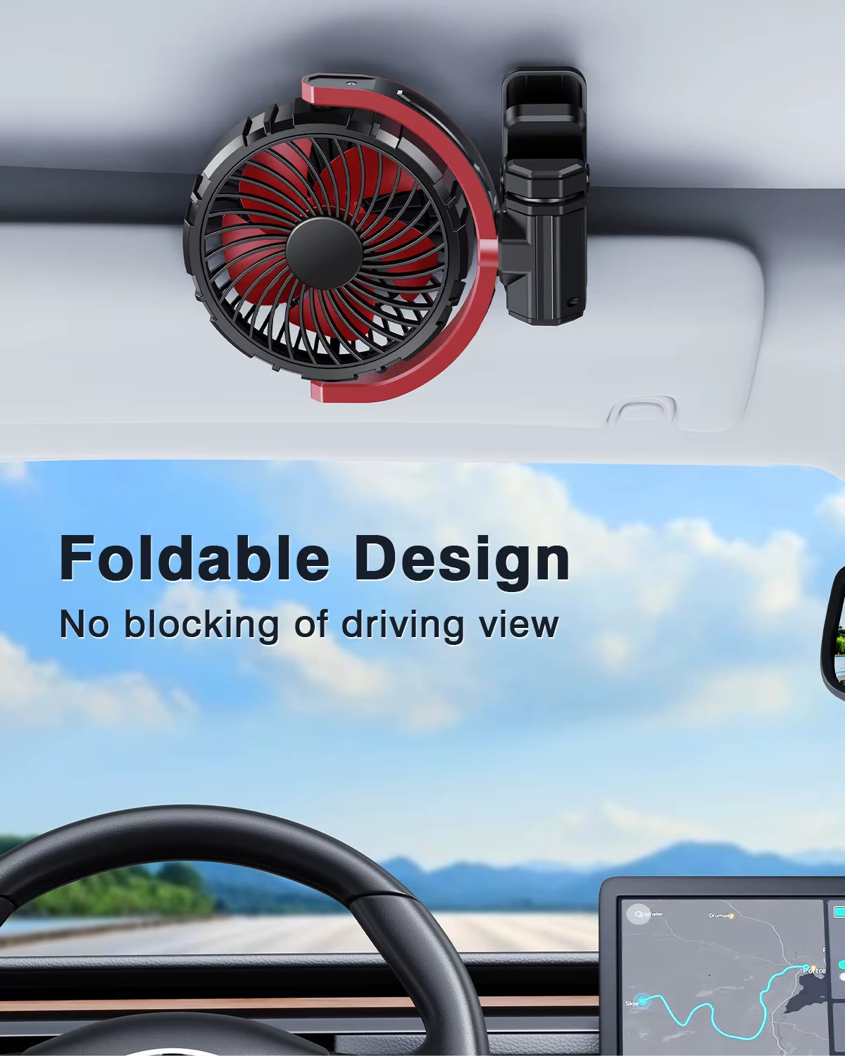 Car Cooling Clamp Fan 2000Mah USB Rechargeable Fan Burshless Cooler 900° Rotatable Portable Cooling Tool Car Electronic
