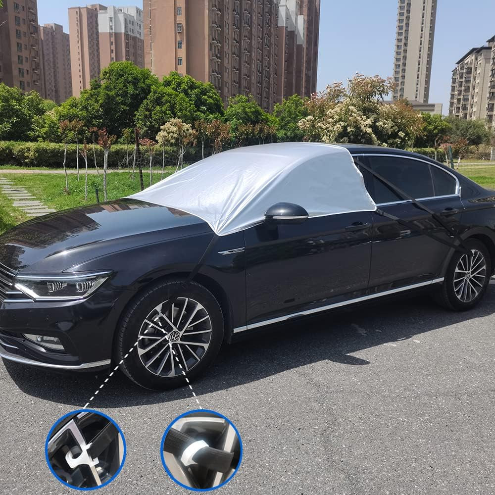 Car Windshield Sun Shade Foldable Front Window Sun for UV Rays & Sun Heat Protection Waterproof Exterior Car Accessories Windshield Cover for Ice and Snow(Wss001Silver)