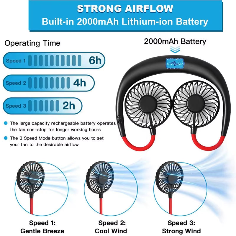 Neck Fan Portable Face USB Hands-Free Mini Wearable Sports Handheld Cooling Small New Fans