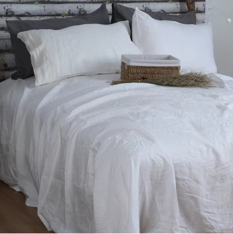 Nature Linen Bedding Set, Flat Bed Sheet and Pillowcase, Nordic Pure Flax White Soft Sheet Set