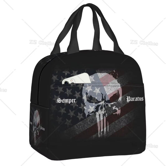 Vintage Skeleton Punishers Skull Insulated Lunch Box Leak-Proof Thermal Cooler Lunch Bag for Men Women Kids Work Trip Picnic
