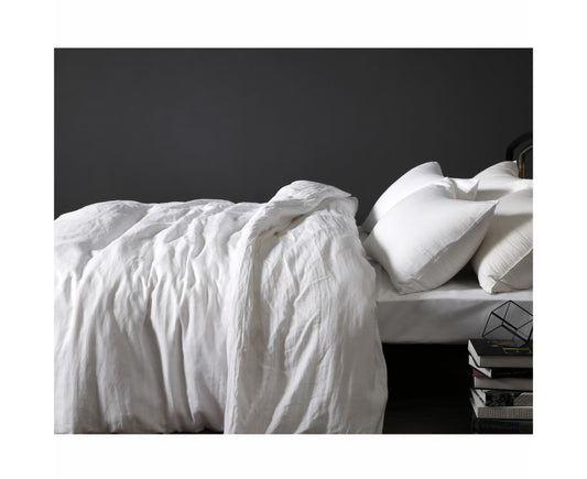 White French Linen Quilt Cover Set - White