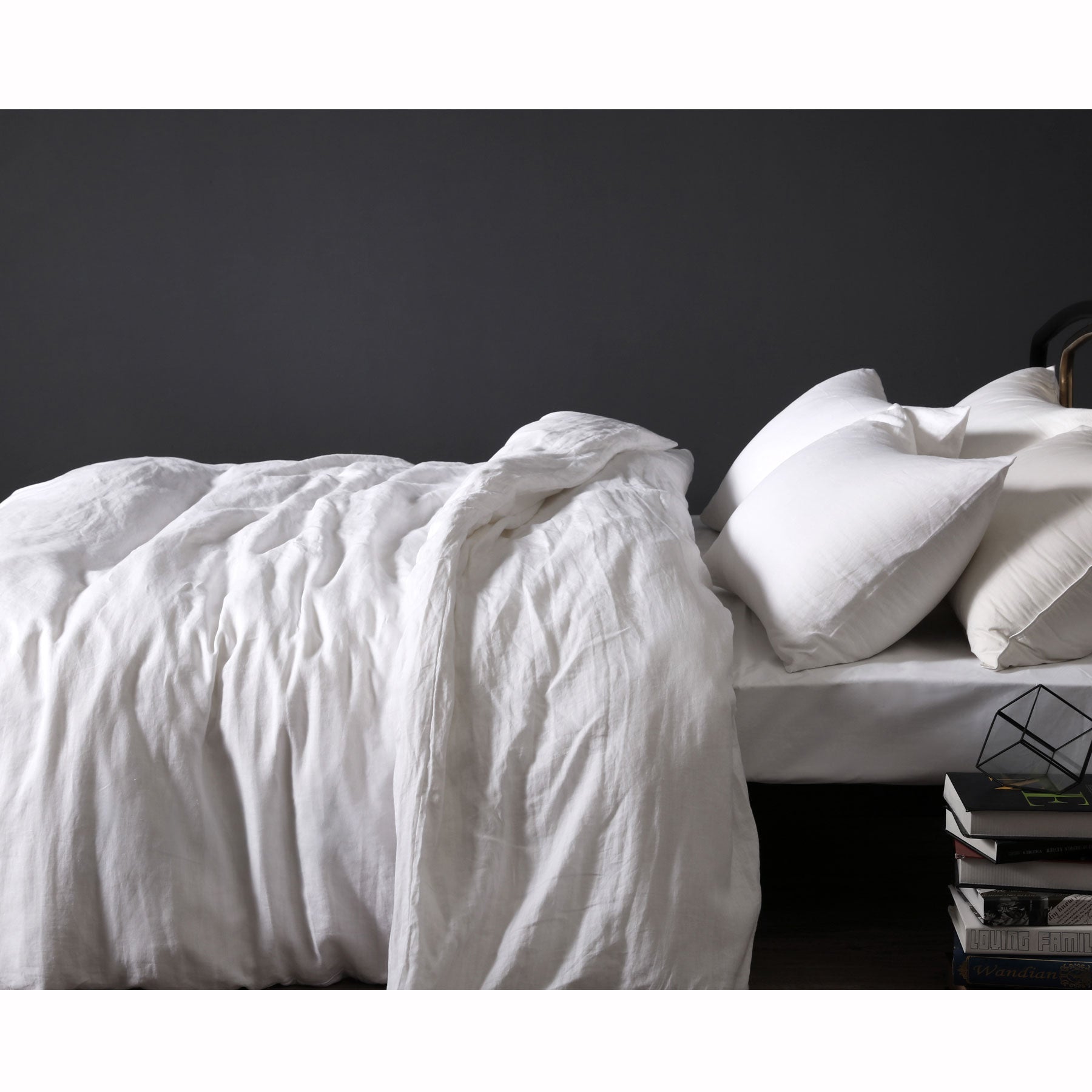 White French Linen Quilt Cover Set - White