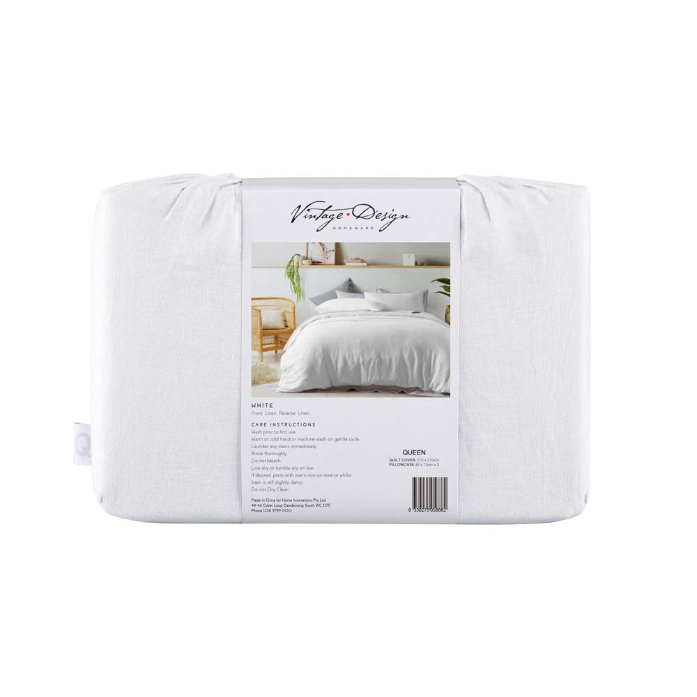 White French Linen Quilt Cover Set - White